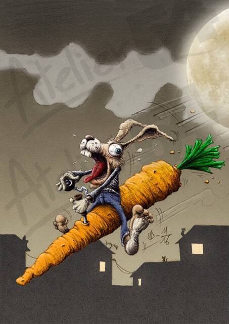 Funny Poster Drawing Rabbit On Carrot - Christmas Gift Wall Decoration