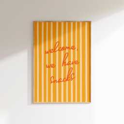 Welcome We Have Snacks Print, Kitchen Or Hallway Wall Art, Colourful Typography Poster, Aesthetic Entryway Decor, New Home Gift, Retro Sign - thumbnail 3