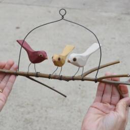 Three Hand Carved Folk Bird Branch Swing - thumbnail 2