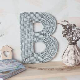 Initial Sign For Gray Blue Nursery Wall Decor, Wicker Letter Name Art - thumbnail 3