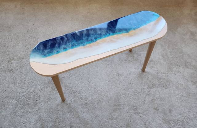 Ocean Wave Epoxy Resin Side Table, Beach House Decor - image 1