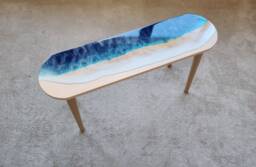 Ocean Wave Epoxy Resin Side Table, Beach House Decor - thumbnail 1