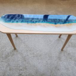 Ocean Wave Epoxy Resin Side Table, Beach House Decor - thumbnail 4