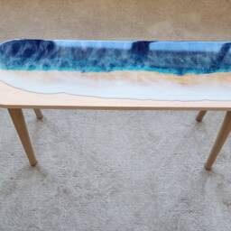 Ocean Wave Epoxy Resin Side Table, Beach House Decor - thumbnail 3