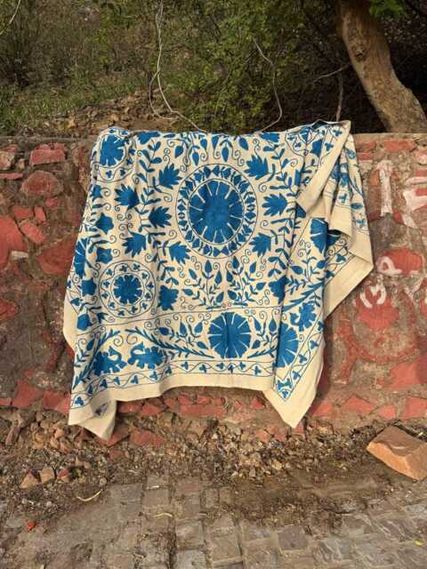 Artisan Suzani Quilt - Handmade Embroidered Blanket Boho Chic Bedroom Accent - image 1