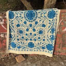 Artisan Suzani Quilt - Handmade Embroidered Blanket Boho Chic Bedroom Accent - thumbnail 2