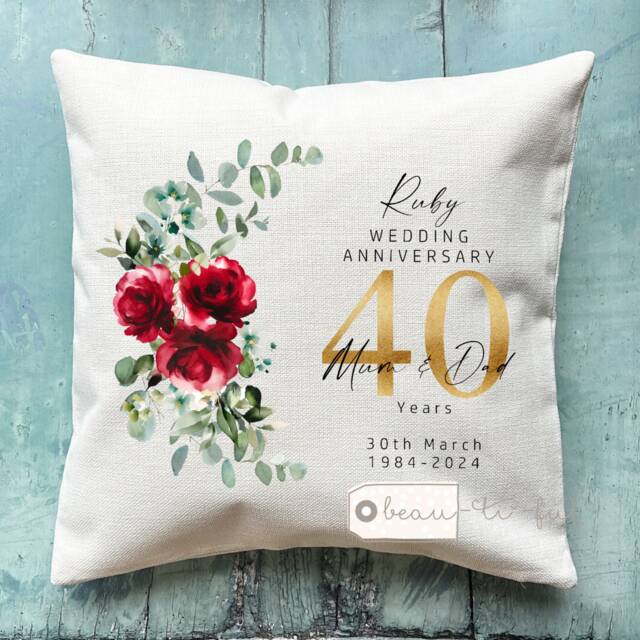 Personalised Wedding Anniversary Gift Any Number 25Th 50Th 1St 40Th 10Th Ruby Diamond Pearl Gold Floral Home Linen Style Cushion Cover