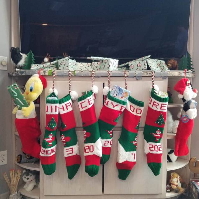 Hand-Knit Christmas Stocking Personalized Name & Date, Family Heirloom - image 1