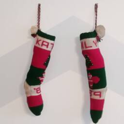 Hand-Knit Christmas Stocking Personalized Name & Date, Family Heirloom - thumbnail 3
