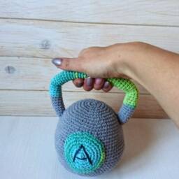 Personalized Crocheted Kettlebell Rattle Rainbow Baby Gym Toy - thumbnail 3