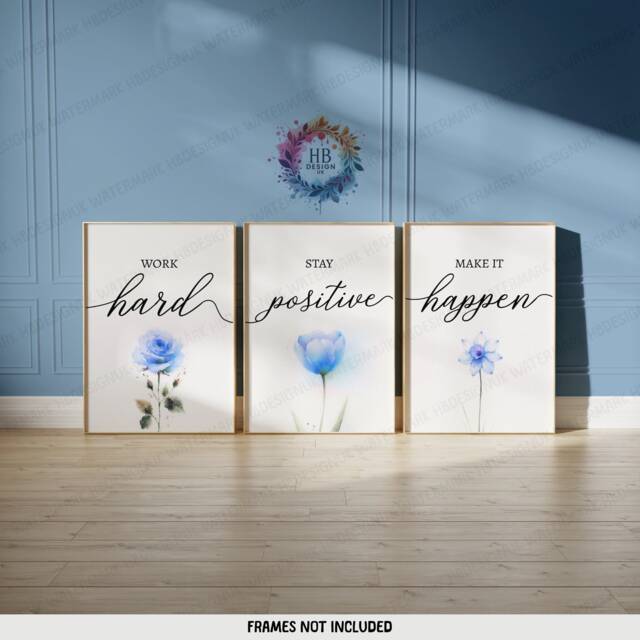 Blue Home Office Prints - Set Of 3 Posters - Minimalist Desk Decor Work From Wall Art Wfh Gifts Coworker Workplace Pictures - image 1