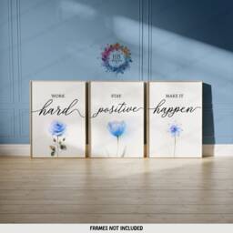 Blue Home Office Prints - Set Of 3 Posters - Minimalist Desk Decor Work From Wall Art Wfh Gifts Coworker Workplace Pictures - thumbnail 1