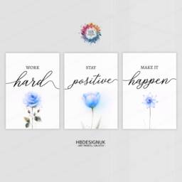 Blue Home Office Prints - Set Of 3 Posters - Minimalist Desk Decor Work From Wall Art Wfh Gifts Coworker Workplace Pictures - thumbnail 2