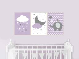 Purple Elephant Nursery Prints Cloud, Moon & Stars Wall Art - thumbnail 1