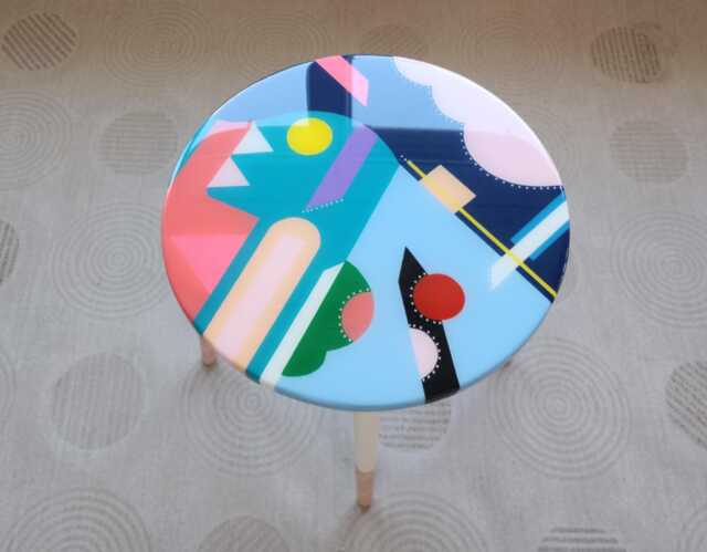 Funky Blue Resin Side Table, Eclectic Neon Painted Leg - image 1