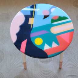 Funky Blue Resin Side Table, Eclectic Neon Painted Leg - thumbnail 3