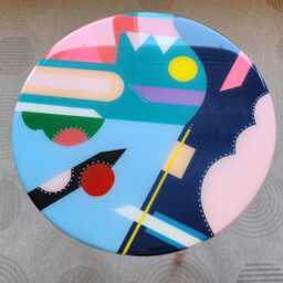Funky Blue Resin Side Table, Eclectic Neon Painted Leg - thumbnail 2