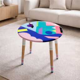 Funky Blue Resin Side Table, Eclectic Neon Painted Leg - thumbnail 4