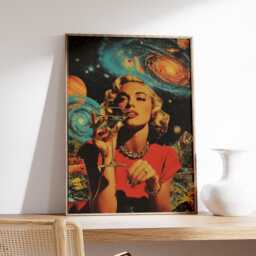 Retro Space Woman Poster, Cosmic Cocktail Art, Vintage Surreal Print - thumbnail 2