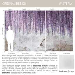 Wisteria Floral Wallpaper Mural, Purple Botanical Wall Art, Custom Size Peel & Stick - thumbnail 2
