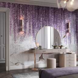 Wisteria Floral Wallpaper Mural, Purple Botanical Wall Art, Custom Size Peel & Stick