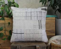 50cm - 20Inch Vintage Kilim Patchwork Cushion Cover Handwoven - Modern Assembly White Cream Grey Checks - thumbnail 1