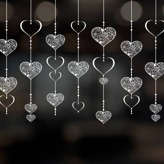 Valentines Shop Window Stickers - White Heart Baubles Clings Reusable Easy To Apply Business By Dizzy Duck - image 1