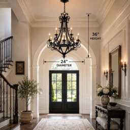 Handcrafted Wrought Iron Chandelier - 8 Light Matte Black Farmhouse Entryway - thumbnail 4