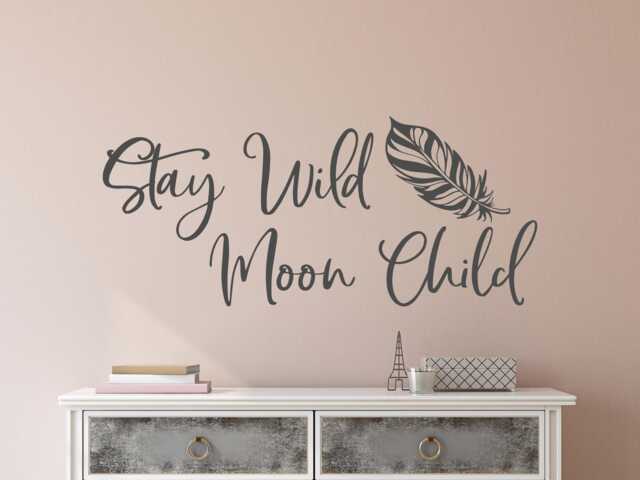 Boho Wall Decal - Decal Nursery - Vinyl Sticker - Feather Stay Wild Moon Child - image 1