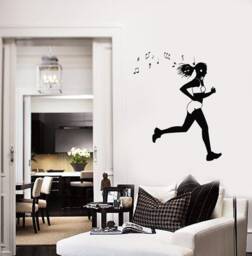 Running Girl Vinyl Wall Decal Runner Gym Fitness Studio Decor Workout Area Music Headphones Run Stickers Mural - #2811Di - thumbnail 1