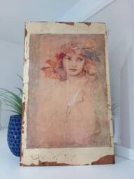 Alfons Mucha Art Nouveau Wood Wall Art Gold Gilded Laurel Girl - thumbnail 1