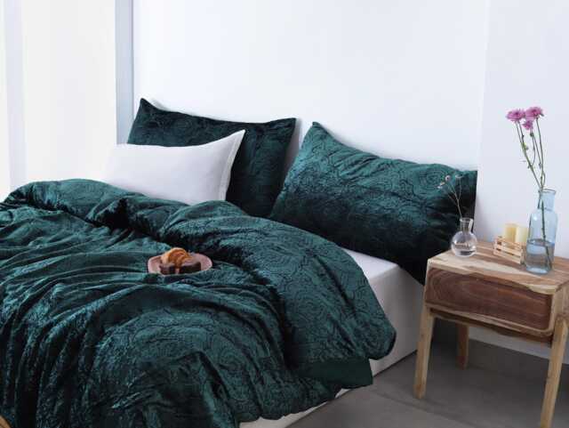 Emerald Green Burnout Velvet Duvet Cover, Boho Bedding Comforter Donna Luxury Set, Damask Bedspread - image 1