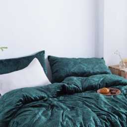Emerald Green Burnout Velvet Duvet Cover, Boho Bedding Comforter Donna Luxury Set, Damask Bedspread - thumbnail 2