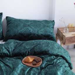 Emerald Green Burnout Velvet Duvet Cover, Boho Bedding Comforter Donna Luxury Set, Damask Bedspread - thumbnail 4