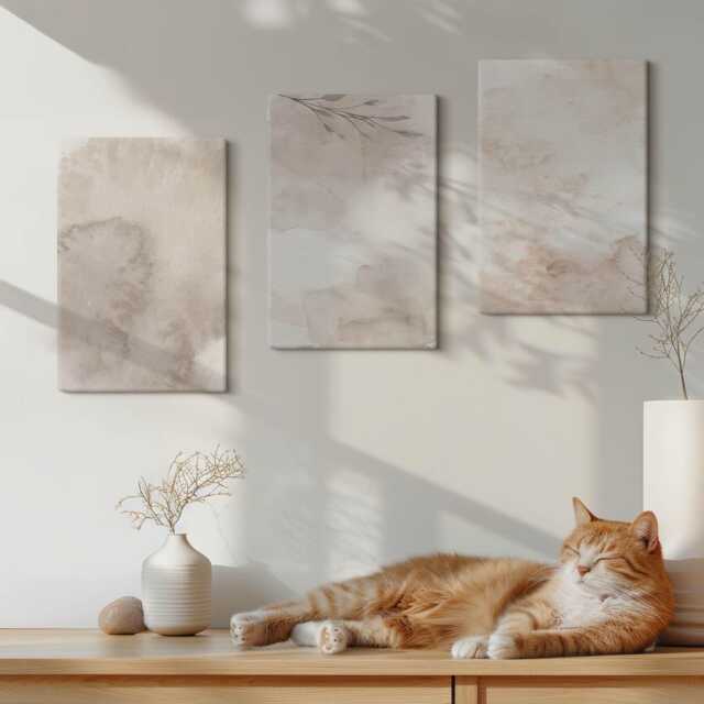Canvas Art Set Of 3 - Spilled Watercolor Paints Texture Boho Style, Beige Wall Art, Natural Textures Hanging Piece - image 1