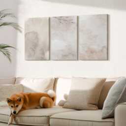 Canvas Art Set Of 3 - Spilled Watercolor Paints Texture Boho Style, Beige Wall Art, Natural Textures Hanging Piece - thumbnail 2