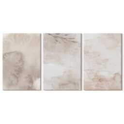 Canvas Art Set Of 3 - Spilled Watercolor Paints Texture Boho Style, Beige Wall Art, Natural Textures Hanging Piece - thumbnail 3