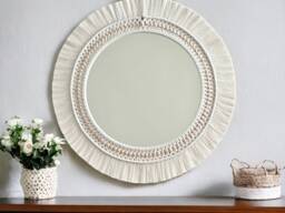 White Macrame Mirror, Beaded Mandala Wall Decor