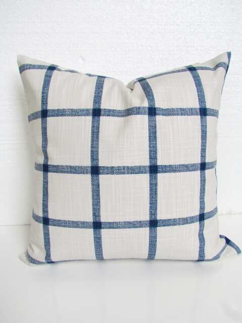 Blue Checked Farmhouse Pillow Covers Cobalt Throw Pillows Dark Blue Buffalo Check Denim Navy - image 1