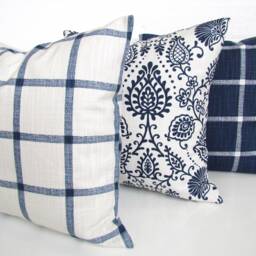 Blue Checked Farmhouse Pillow Covers Cobalt Throw Pillows Dark Blue Buffalo Check Denim Navy - thumbnail 4