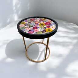 Epoxy Resin Coffee Table With Real Flowers - Round Flower 40 cm Handmade Metal Frame Sunflower Flower - thumbnail 4