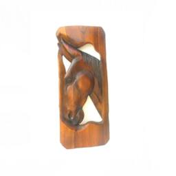 "Teak Wood Carving Horse Head Natural Old Carved Art Wall Hanging Home Decor/Gift 17""x7" - thumbnail 2