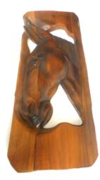 "Teak Wood Carving Horse Head Natural Old Carved Art Wall Hanging Home Decor/Gift 17""x7" - thumbnail 3