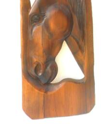 "Teak Wood Carving Horse Head Natural Old Carved Art Wall Hanging Home Decor/Gift 17""x7" - thumbnail 4