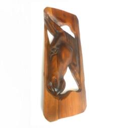 "Teak Wood Carving Horse Head Natural Old Carved Art Wall Hanging Home Decor/Gift 17""x7"