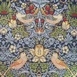 Custom Made To Measure Fully Lined Tapestry Roman Blind William Morris Strawberry Thief Navy 125cm X 171 cm Drop - thumbnail 2