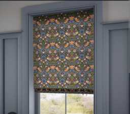 Custom Made To Measure Fully Lined Tapestry Roman Blind William Morris Strawberry Thief Navy 125cm X 171 cm Drop