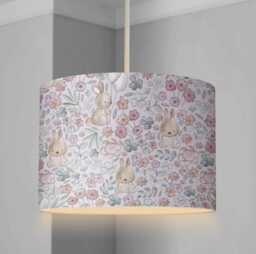 Lampshade - Nursery Ceiling Or Table Lampshade, Bunny Woodland Lampshade Childrens Room Round Lampshade - thumbnail 1