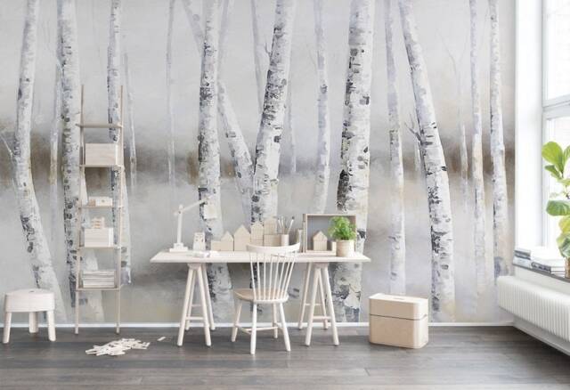 Birch Forest Wallpaper, Trunk Texture, Removable Wall Mural - image 1