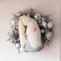 Silver & Grey Gonk Christmas Wreath, Sparkly Disco Ball Front Door Decor, Outdoor Wreath - thumbnail 3